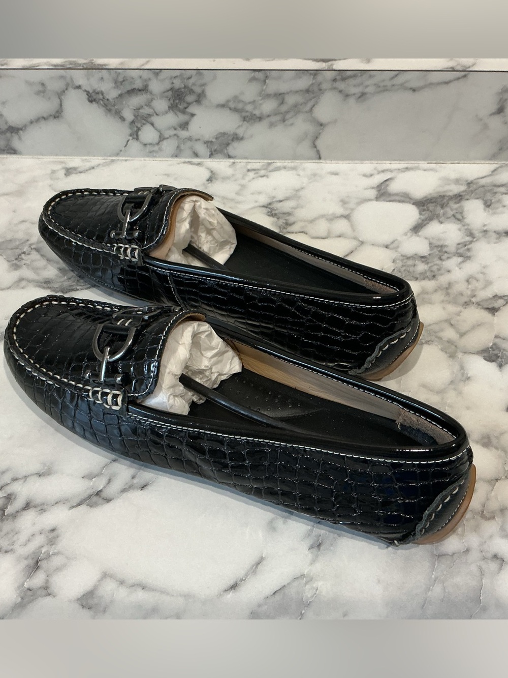 Donald J. Pliner Black Croc-Embossed Leather Driving Loafers